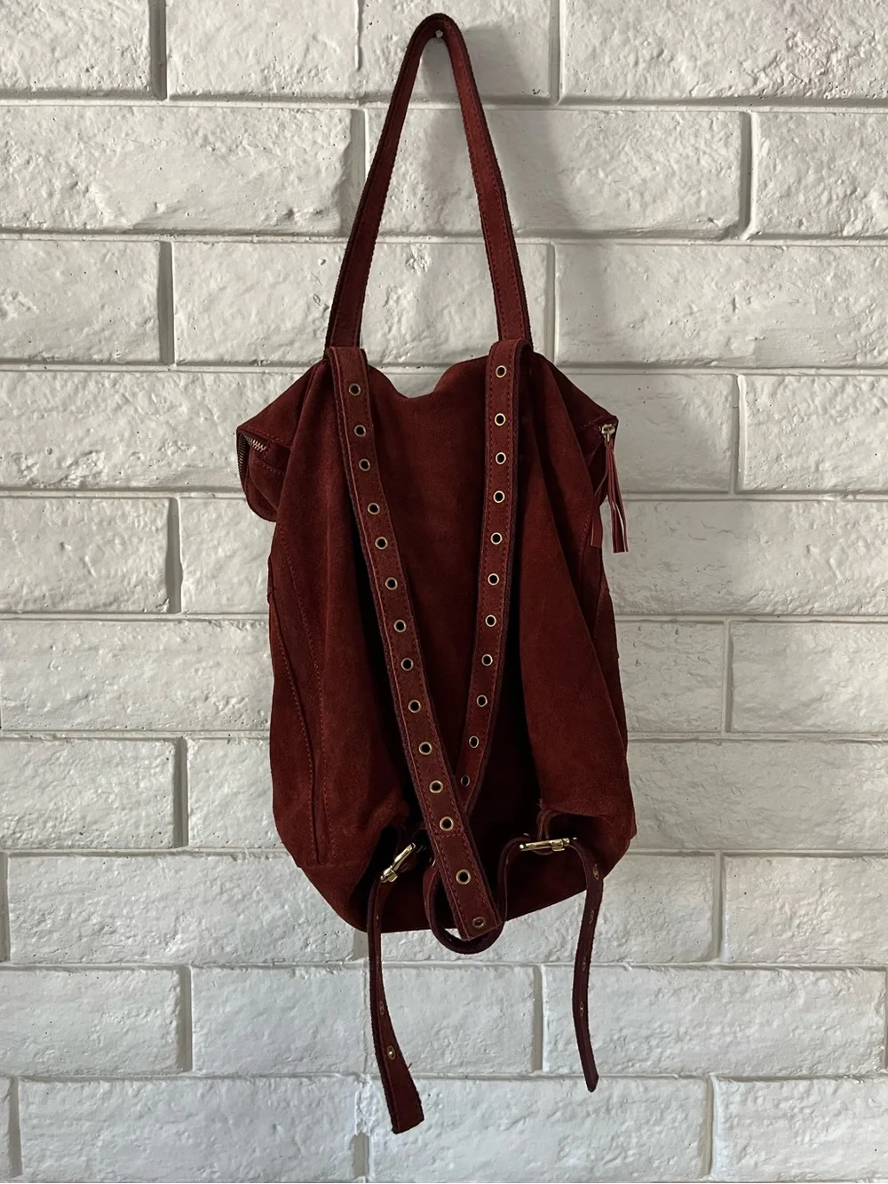 Free People Mahogany Suede Leather Backpack
